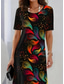 baratos Arte &amp; Design Vestidos-Vestido Midi Elegante de Festa para Mulheres Decote Redondo Manga Curta Vestido Shift Vestido em A Vestido Casual Boho Ajuste Regular Diário Gráfico Floral Ombre Preto Verão Primavera Outono