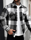 cheap Casual Jackets-Men's Lightweight Jacket Shirt Jacket Casual Jacket Shacket Vacation Daily Breathable Pocket Spring Fall Plaid Fashion Classic Lapel Regular Black Jacket