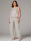 voordelige Broekpakken van mama-Broek 3-delig pak Tot de grond Moeder van de bruid jurk Mouwloos Ronde hals Elegant Bruiloft gast Chiffon Kant Wrap inbegrepen met Pailletten