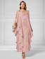 cheap Floor Length-A-Line Mother of the Bride Dress Elegant Luxurious Sparkle &amp; Shine Boat Neck Ankle Length Chiffon Half Sleeve with Beading Tier Cascading Ruffles