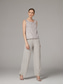 voordelige Broekpakken van mama-Broek 3-delig pak Tot de grond Moeder van de bruid jurk Mouwloos Ronde hals Elegant Bruiloft gast Chiffon Kant Wrap inbegrepen met Pailletten