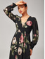 preiswerte abendkleider-Damen Chiffonkleid A Linie Kleid Maxi-Saum Langes Kleid Maxikleid Schwarz Langarm Blumen Blumen und Pflanzen Pflanzenmuster Gerafft Druck Sommer Frühling Frühling und Sommer V Ausschnitt Elegant