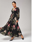 preiswerte abendkleider-Damen Chiffonkleid A Linie Kleid Maxi-Saum Langes Kleid Maxikleid Schwarz Langarm Blumen Blumen und Pflanzen Pflanzenmuster Gerafft Druck Sommer Frühling Frühling und Sommer V Ausschnitt Elegant