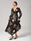 preiswerte abendkleider-Damen Chiffonkleid A Linie Kleid Maxi-Saum Langes Kleid Maxikleid Schwarz Langarm Blumen Blumen und Pflanzen Pflanzenmuster Gerafft Druck Sommer Frühling Frühling und Sommer V Ausschnitt Elegant