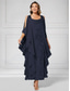 cheap Floor Length-A-Line Mother of the Bride Dress Elegant Luxurious Sparkle &amp; Shine Boat Neck Ankle Length Chiffon Half Sleeve with Beading Tier Cascading Ruffles