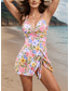 billige Swimdresses-Kvinners badetøy svømmedrakter 1-delt tankini badedrakt uten rygg magekontroll høyt liv slank ferie strandtøy grafisk V-hals ermene badedrakter