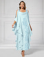 cheap Floor Length-A-Line Mother of the Bride Dress Elegant Luxurious Sparkle &amp; Shine Boat Neck Ankle Length Chiffon Half Sleeve with Beading Tier Cascading Ruffles