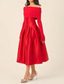 abordables Robes de cocktail-Ligne A Longueur thé Robes de Cocktail Robes de soirée Élégant manche longue Épaules Dénudées Fête de jardin Mariage Satin Jersey avec Plis