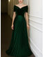 abordables Robes de soirée fourreau-Ligne A Longueur au sol Robes de Bal Robe de Soirée Tenue de soirée Élégant Soyeux Manche Courte Épaules Dénudées Mariage Formel Satin Velours avec Plis
