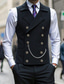 cheap Men's Waistcoat-Men's Vest Waistcoat Gilet Vacation Party Business Fashion Casual Spring Fall Buttons Polyester Comfortable Plain Double Breasted Lapel Regular Fit Black Navy Blue Coffee Vest