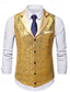 abordables Chaleco de hombre-Hombre Chaleco Vacaciones Fiesta Negocio Moda Casual Primavera Otoño Bolsillo Botones Lentejuela Poliéster Cómodo Plano Recto 1 botón Diseño Ajuste regular Dorado Chaleco