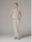 voordelige Broekpakken van mama-Broek 3-delig pak Tot de grond Moeder van de bruid jurk Mouwloos Ronde hals Elegant Bruiloft gast Chiffon Kant Wrap inbegrepen met Pailletten