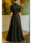 billiga A-linje kvällsklänningar-A-linje Golvlång Kvälls klänningar Balklänning Formell klädsel Elegant Vintage Den lilla svarta 3/4 ärm V-hals Bröllop Formell Ficka Nylon med Rosett(er) Med remmar