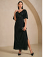 abordables Vestidos de fiesta-Mujer Vestido maxi Vestido tubo Elegante Fiesta Cumpleaños Floral Media Manga Escote en Pico Negro
