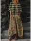 baratos Vestido Boho-Vestido Maxi Feminino Boho Sundress Vestido em A Férias Casual Aniversário Diário Feriado Ajuste Solto Floral Manga Longa Decote em V Amarelo Vermelho Azul Roxo Primavera Outono