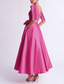 preiswerte Cocktailkleider-A-Linie Tee-Länge Cocktailkleider Partykleider Elegant High-Low Dreiviertelarm V Ausschnitt Hochzeitsgast Tasche Satin mit Schleife(n)