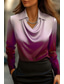 cheap Floral Blouses-Women's Shirt Ruched Draped Graphic Geometric Abstract Elegant Stylish Casual Long Sleeve Cowl Neck Regular Tops Daily Work Party Evening Wear Blue Purple Red White Spring Fall Winter Spring, Fall