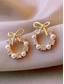 cheap Christmas Accessories-Women&#039;s Pearl Bow Earrings – Elegant Wreath Studs with Crystal Accents, Fashion Jewelry for Ladies &amp; Christmas Gift