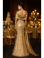 abordables Vestidos de gala-Corte Trompeta Sirena Hasta el Suelo Vestido de gala con capa Vestidos de noche Vestimenta formal Elegante Reluciente Lentejuelas Sin Mangas Hombros Caídos Boda Formal Lentejuelas con Brillante