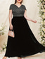 preiswerte Knöchellänge-A-Linie knöchellanges Partykleid Cocktailkleid Hochzeitsgastkleid Mutter der Braut Kleid Kurzarm V-Ausschnitt Schwarzes Kleid Plus Size Funkeln  Strahlen mit Pailletten und Farbblock