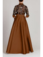 abordables Longueur du plancher-Ligne A Longueur au sol Broderie perlée Robe d'invité de mariage Robe de Cérémonie Robe de Mère de Mariée  Demi Manches Col de chemise Élégant Formel robe demoiselle d honneur Satin avec Noeud(s