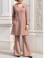cheap Mom's Pant Suits-Two Piece Pantsuit Floor Length Wedding Guest Dress Mother of the Bride Dress Long Sleeve V Neck Elegant Simple Wedding Guest Spandex with Flower Solid Color