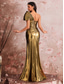 abordables Robes de Soirée Sirène-Sirène Trompette Fourreau Colonne Longueur au sol Robes de Bal Robe de Soirée Tenue de soirée Élégant ancien Éclat Manche Courte Une Épaule Soirée Mariage Satin Extensible avec Froncé Paillettes Fente