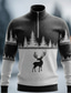 cheap Christmas Animal Outfit-Christmas Men&#039;s Elk Polo Long Sleeve Standing Collar Athleisure Vacation Casual Daily Festival 3D Print Spring Fall Winter Black Green Red