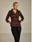 abordables Blouses Élégantes-Femmes Chemisier Hauts de soirée Nœud devant Élégant Métallique Moderne Manche 3/4 Col en V Hauts Réguliers Soirée robe demoiselle d honneur Semi-Formel Marron Printemps, Automne, Hiver, Été