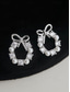 cheap Christmas Accessories-Women&#039;s Pearl Bow Earrings – Elegant Wreath Studs with Crystal Accents, Fashion Jewelry for Ladies &amp; Christmas Gift