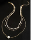 abordables Collier pour femme-Collier croix de Noël pour femme, chaîne en or superposée avec pendentif en perles et strass, bijoux de vacances élégants pour fête, mariage et cadeaux