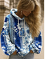 cheap Floral Tops-Women&#039;s Pullover Hoodie Sweatshirt Floral Graphic Elegant Warm Active Long Sleeve Hooded Regular Tops Street Dailywear Casual Patchwork Print Blue Dark Blue Light Blue Spring Fall Winter