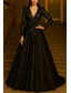 ieftine Rochii de seară în linie A-Linia -A Lungime Podea Rochii de seara Rochie De Bal Rochie formală Elegant Manșon Lung În V Nuntă Oficial Buzunar Satin Material lurex cu Arc Pliuri