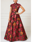 preiswerte Meerjungfrau Abendkleider-A-Linie Bodenlang Abiballkleider Abendkleid Ballkleid Festliche Kleidung Elegant Vintage Kurzarm Ausgekehlt Hochzeit Weihnachten Tasche Satin mit Blumenmuster