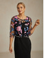 ieftine Blazere și costume-Pentru femei Blazer Ușor Dantelă Brodat Elegant Floral Oficial Scurt Crewneck Fit regulat Lungime Manșon 3/4 Îmbrăcăminte exterioară Fucsia Vară Primăvară