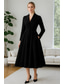 baratos Vestidos de fraque-Mulheres Feminino Vestido smoking Linha A Vestido alto-baixo Casamento Formal Convidado do casamento Paetês Elegante Formal Manga Longa Manga 3/4 plissada Longo Lapela Xale Não Trespassado