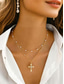 abordables Collier pour femme-Collier croix de Noël pour femme, chaîne en or superposée avec pendentif en perles et strass, bijoux de vacances élégants pour fête, mariage et cadeaux