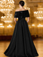 abordables Robes de Soirée en A-Ligne A Longueur au sol Robe de Soirée Tenue de soirée Élégant Scintillant Soyeux manche longue Une Épaule Mariage Formel Poche Satin Extensible avec Paillettes