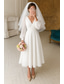 preiswerte Kleine weiße Kleider-A-Linie Knöchellänge Kleines weißes Kleid Partykleider Brautkleider Brautkleid Elegant Täglich Bishopsärmel Langarm V Ausschnitt Abschlussfeier Geburtstag Chiffon mit Einfarbig