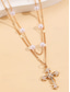 abordables Collier pour femme-Collier croix de Noël pour femme, chaîne en or superposée avec pendentif en perles et strass, bijoux de vacances élégants pour fête, mariage et cadeaux