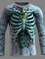 cheap Skull &amp; Bone-Men's 3D Skeleton T Shirt Long Sleeve T shirt 3D Print Crew Neck Shirt Fashion Exaggerated Street Casual Daily Blue Red Green Summer Spring Fall Clothing Apparel S M L XL XXL XXXL