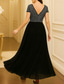 preiswerte Knöchellänge-A-Linie knöchellanges Partykleid Cocktailkleid Hochzeitsgastkleid Mutter der Braut Kleid Kurzarm V-Ausschnitt Schwarzes Kleid Plus Size Funkeln  Strahlen mit Pailletten und Farbblock