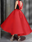 preiswerte Cocktailkleider-A-Linie Knöchellänge Cocktailkleider Partykleider Elegant seidig Ärmellos Rundhalsausschnitt Hochzeit Formell Tasche Satin mit Schleife(n) Perlenstickerei