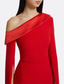 baratos Vestidos de baile-Tubinho Longo Vestido de baile com capa Vestidos de noite Vestido formal Elegante Sedoso Manga Longa Assimétrico Casamento Formal Crepe Esticado com Pregas