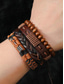voordelige Heren sieraden-Heren leren kralen armbandset – meerlaags geweven retro polsbandsieraden voor een casual stijl en kerstcadeau