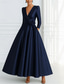 abordables Vestidos de Noche en A-Corte A Hasta el Suelo Vestidos de noche Corte Cenicienta Vestimenta formal Elegante Sedoso Manga 3/4 Escote en Pico Boda Formal Bolsillo Satén Satén elástico con Bolsillo