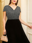 preiswerte Knöchellänge-A-Linie knöchellanges Partykleid Cocktailkleid Hochzeitsgastkleid Mutter der Braut Kleid Kurzarm V-Ausschnitt Schwarzes Kleid Plus Size Funkeln  Strahlen mit Pailletten und Farbblock