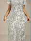 cheap Cocktail Dress-Women's Maxi Dress Sheath Dress Trumpet Mermaid Dress Elegant Party Cocktail Cold Shoulder Evening Party Cocktail Party Sequins Floral Short Sleeve V Neck White