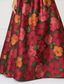preiswerte Meerjungfrau Abendkleider-A-Linie Bodenlang Abiballkleider Abendkleid Ballkleid Festliche Kleidung Elegant Vintage Kurzarm Ausgekehlt Hochzeit Weihnachten Tasche Satin mit Blumenmuster