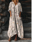 baratos Vestido Boho-Vestido Maxi Feminino Boho Sundress Vestido em A Férias Casual Aniversário Diário Feriado Ajuste Solto Floral Manga Longa Decote em V Amarelo Vermelho Azul Roxo Primavera Outono